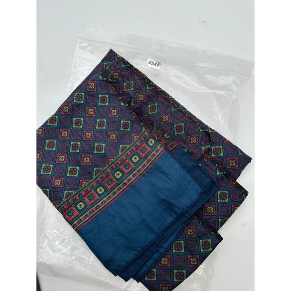 Vtg Silk Scarf 27 x 78 oversized tag missing Golden Brown Blue Geometric Dark - Picture 2 of 7